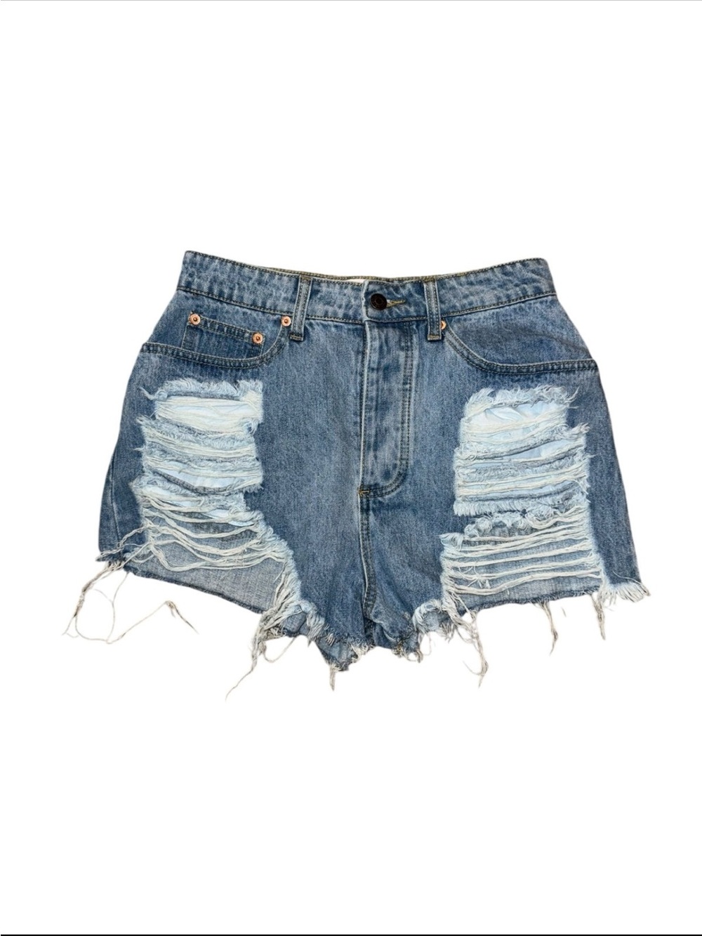 naked wardrobe Distressed Light Blue Denim Shorts